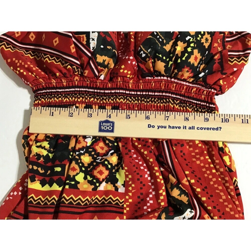 She's Cool Maxi Babydoll Dress Womens Small Abstract Artsy Vibrant Smocked Batik - Picture 10 of 13